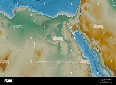 Extended Area Of Outlined Egypt Topographic Relief Map 3d Rendering