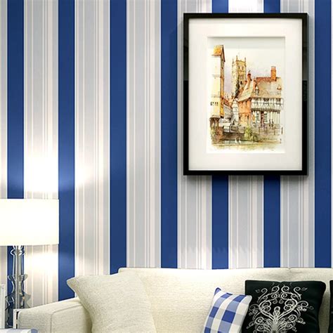 Modern Blue Vertical Stripe Wallpaper Roll For Living Room Background