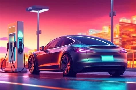 Electric Car At Charging Station Ai Generated Stock Illustration