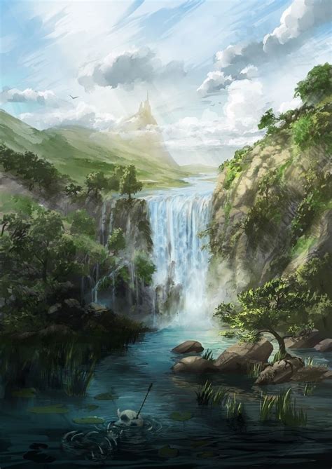 14 inspiration gallery from waterfall house drawing image. Landscape with Waterfall by Alex Rommel (cdnb.artstation ...