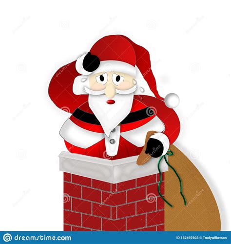 Fat Santaclaus Struggling To Go Down Chimney On Christmas Eve Stock