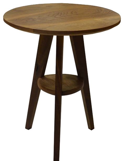 Mid Century Modern Round Walnut Side Table With Shelf Midcentury