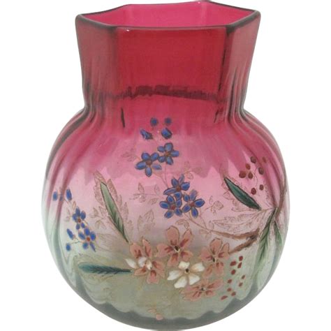 Amberina Art Glass Vase With Enamel Flowers From Garygermer On Ruby Lane