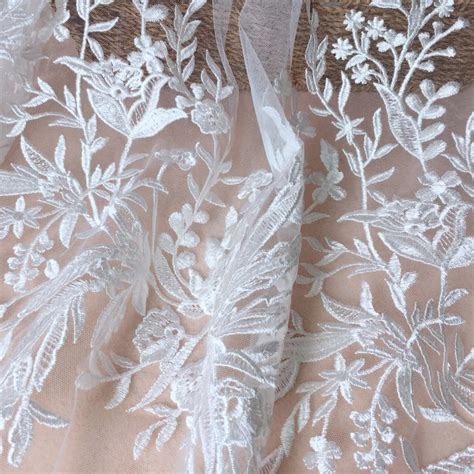 Exquisite Ivory White Floral Sequins Lace Fabric Bridal Lace Wedding