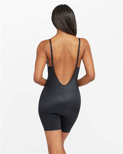 Spanx Synthetic Suit Your Fancy Plunge Low Back Mid Thigh Bodysuit