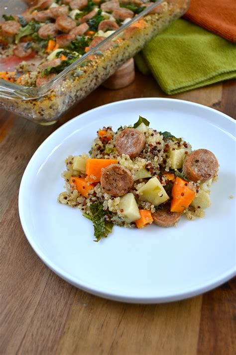 I found this one over on her site and just tweaked it a tad to fit with what i had on hand and what i could use with to make this whole30 compliant i used a package of aidells chicken & apple smoked chicken sausage. Sweet Potato and Chicken Apple Sausage Quinoa Bake