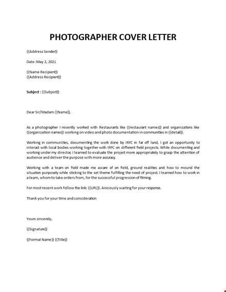 Photographer Cover Letter
