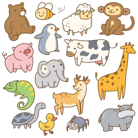 Vector Conjunto De Animales De Dibujos Animados Lindo Aislado Vector