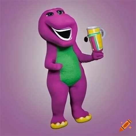 Barney Enjoying A Beverage On Craiyon
