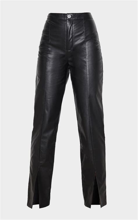 Black Faux Leather Split Hem Pant Prettylittlething Usa