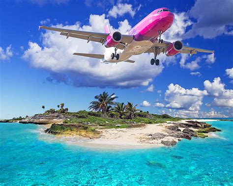 Hd Wallpaper White And Pink Airplane Sea Beach Tropics The Plane