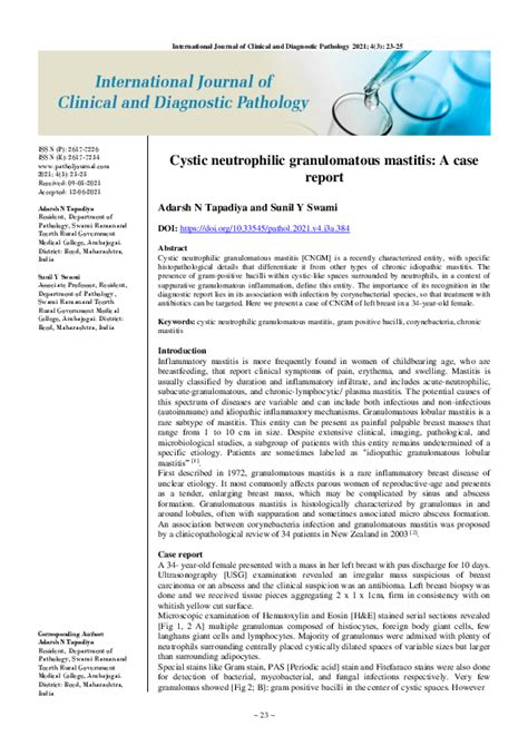 Pdf Cystic Neutrophilic Granulomatous Mastitis A Case Report Dr