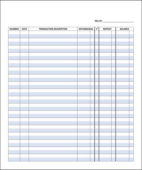 Checkbook Register Template Printable Full Page Free Copperklo