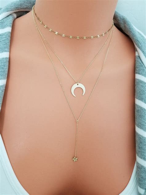 Moon Necklace Gold Filled Sterling Silver Choker Necklace Etsy
