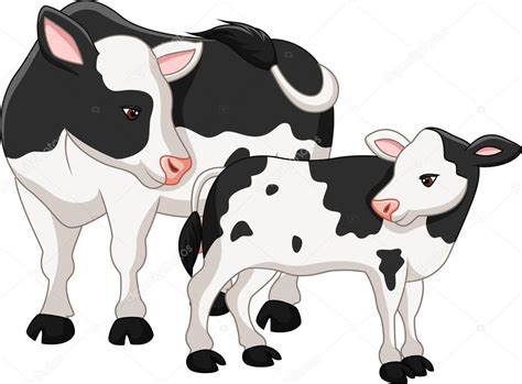 Linda Madre Vaca Con Ternero Bebé Vector Gráfico Vectorial © Tigatelu