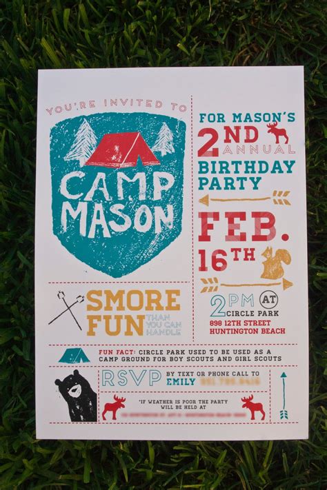 Starting as low as $1.70, you can start with a fancy invitation design and customize it with your text and. emily camp design- design fancy: Camping Party Invitation