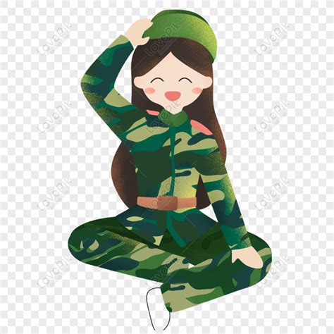 Gambar Gadis Kartun Tangan Ditarik Pelatihan Militer Kamuflase Elemen A
