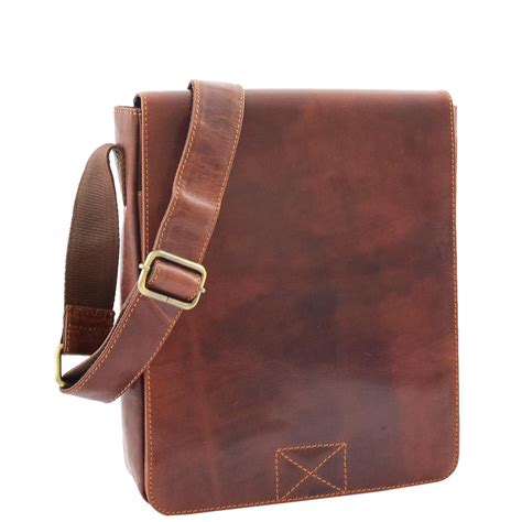Mens Leather Cross Body Flight Messenger Bag Brown House Of Leather