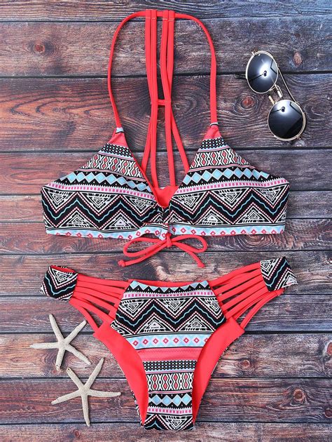 T Back Tribal Pattern Bikini Red S Cute Bathing Suits Cute Swimsuits