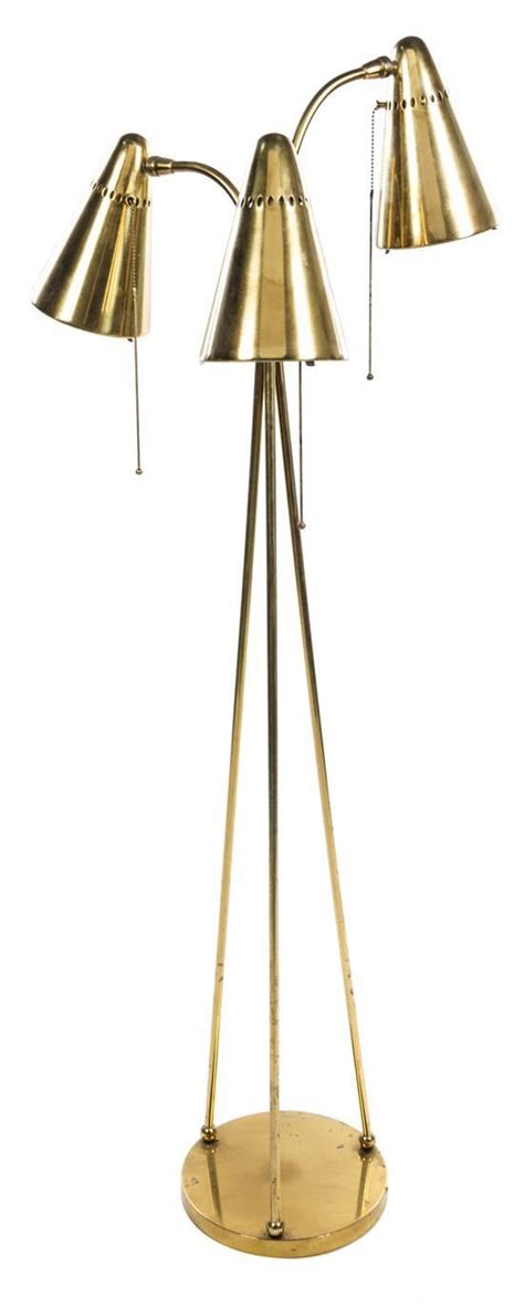 Mid Century Modern Tripod Brass Floor Lamp In Style Of Lightolier