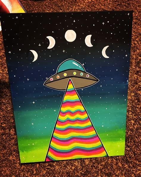 Trippy Moon Phase Abduction Etsy In 2020 Hippie Painting Diy