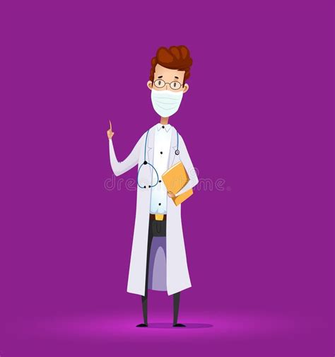 Cartoon Doctor In Medical Lab Coat Lab With Finger Up Stock Vector