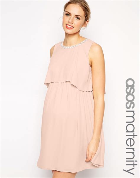 Lyst Asos Maternity Exclusive Layered Chiffon Dress With Embellished