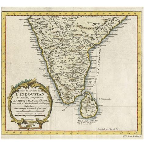 Antique Map Of Southern India And Ceylon Sri Lanka By Jn Bellin