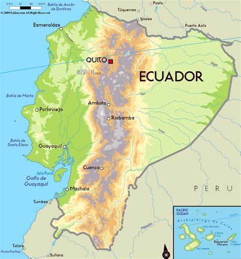 Grande mapa físico de Ecuador con principales ciudades Ecuador América del Sur Mapas del Mundo