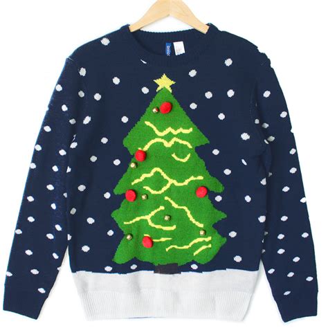 Christmas Tree Navy Blue Tacky Ugly Holiday Sweater The Ugly Sweater Shop