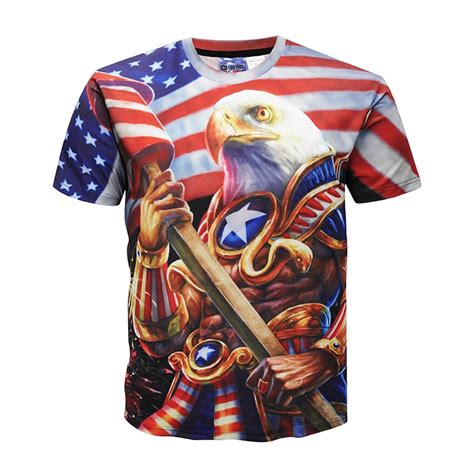 2018 New Summer Cool American Flag Shirt Eagle Print 3d T Shirt Men