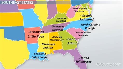 Map Of Southeast Usa With States And Capitals