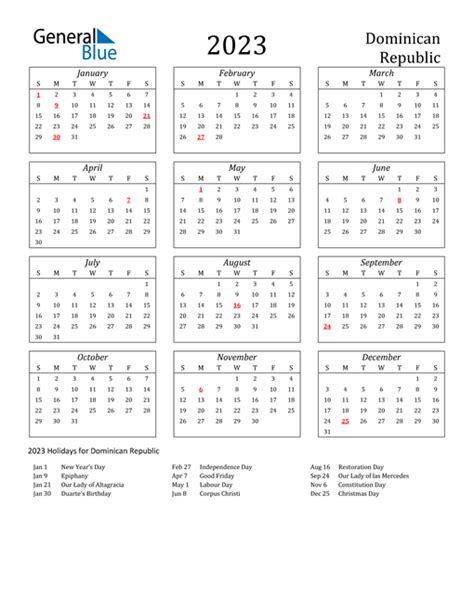 2023 Dominican Republic Calendar With Holidays