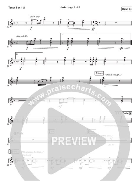 Jireh Choral Anthem Tenor Sax Sheet Music Pdf Praisecharts Choral