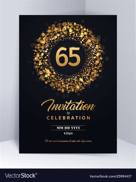 65 Years Anniversary Invitation Card Template Vector Image