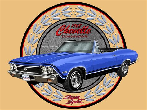 1968 Chevelle Convertible Blue Muscle Car Art Drawing By Rudy Edwards