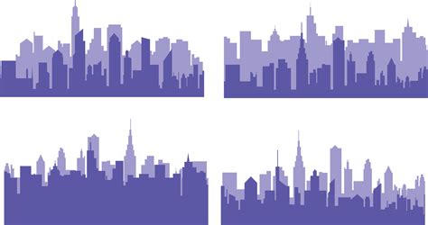 Modern City Scape Silhouette Vector Collection Simple Minimalist Blue