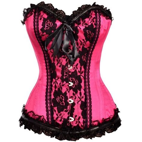 Dark Pink Overbust Corset With Floral And Bow Detail Liked On Polyvore