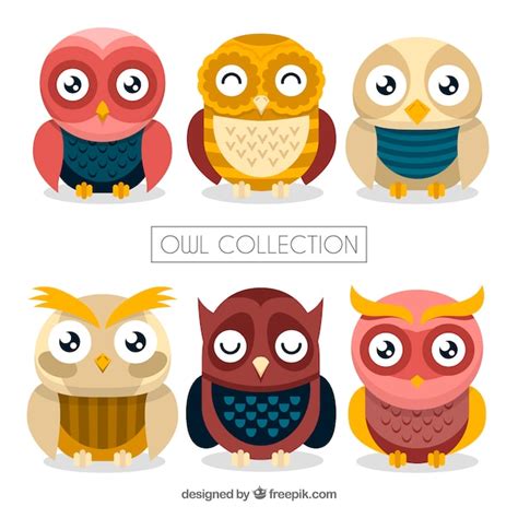 Free Vector Flat Owl Collection Of Six
