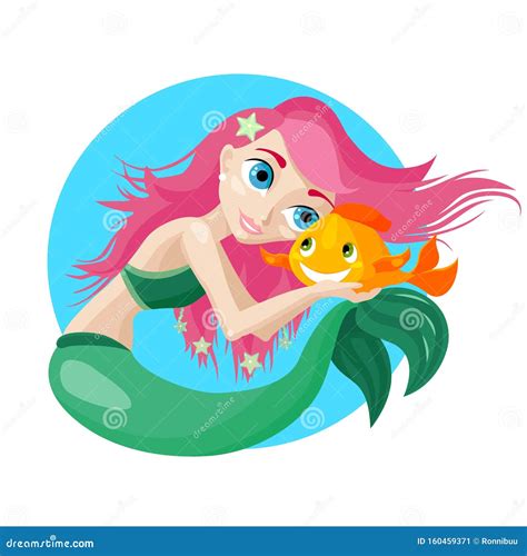 Mermaid Hugging A Fish Vector Cartoon Illustration