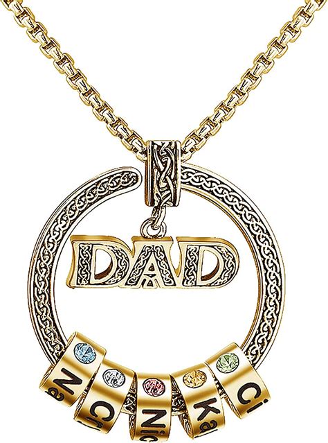 Personalized Dad Necklace With Birthstone With Engraved Name Text