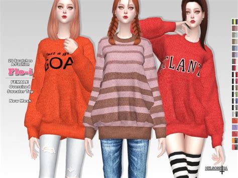 The Sims Resource Floi Oversized Sweater Top By Helsoseira • Sims 4