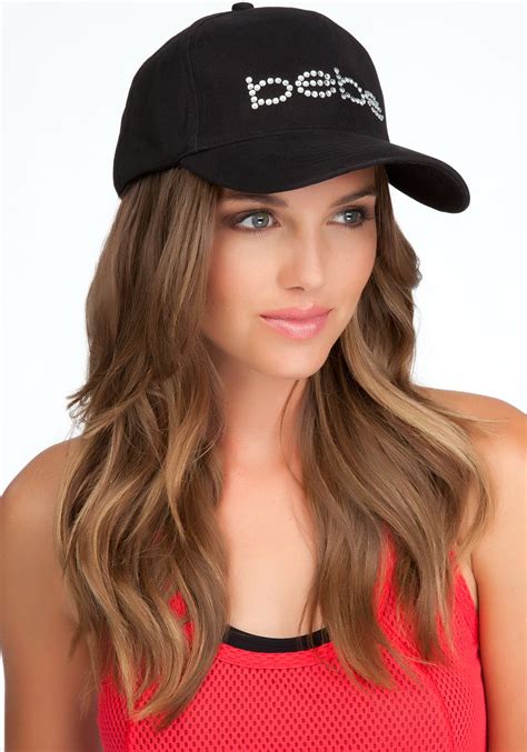 Bebe Logo Rhinestone Baseball Cap In Black Lyst Hat Hairstyles