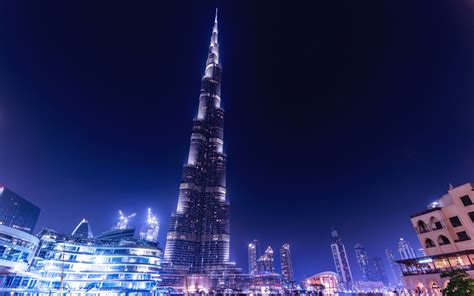 Descargar Fondos De Pantalla Burj Khalifa 4k Noche Rascacielos