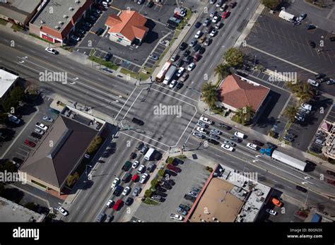 Aerial Above Four Way Intersection Los Angeles California Stock Photo