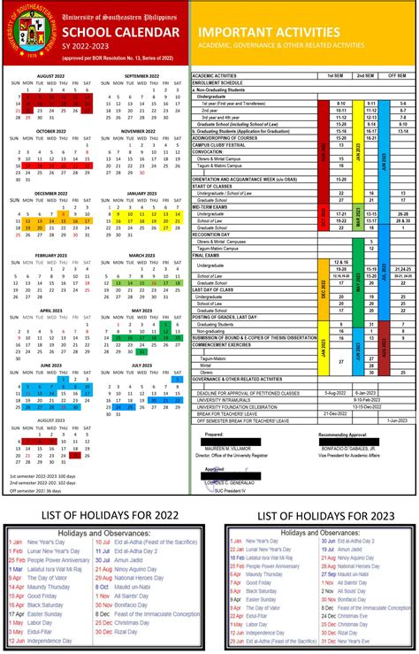 Usep School Calendar Sy 2022 2023 University Of Southeastern