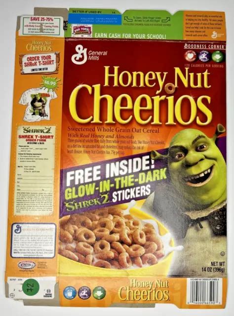 2004 Empty General Mills Honey Nut Cheerios Shrek 14oz Cereal Box Sku