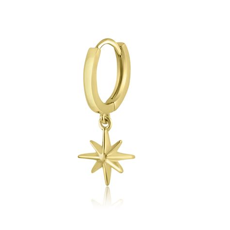 Ct Yellow Gold Single Hoop Earring With Star Drop Pravins