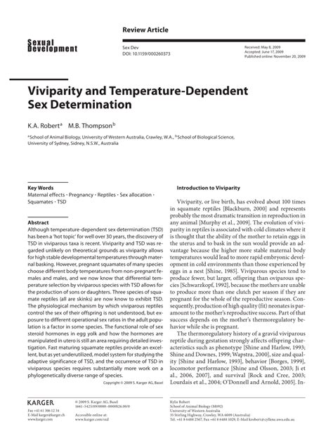 Pdf Viviparity And Temperature Dependent Sex Determination