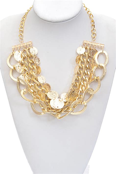 Amn2556 Gold Textured Gold Metal Stranded Necklace Jewelry Clearance Sale